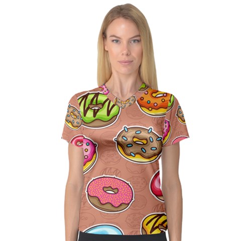 Doughnut Doodle Colorful Seamless Pattern V-neck Sport Mesh Tee by Wegoenart