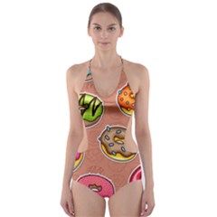 Doughnut Doodle Colorful Seamless Pattern Cut-out One Piece Swimsuit by Wegoenart