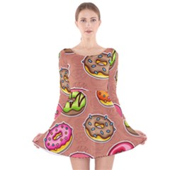 Doughnut Doodle Colorful Seamless Pattern Long Sleeve Velvet Skater Dress by Wegoenart