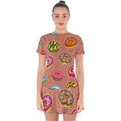 Doughnut Doodle Colorful Seamless Pattern Drop Hem Mini Chiffon Dress