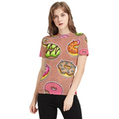 Doughnut Doodle Colorful Seamless Pattern Women s Short Sleeve Rash Guard by Wegoenart