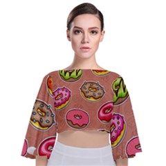 Doughnut Doodle Colorful Seamless Pattern Tie Back Butterfly Sleeve Chiffon Top by Wegoenart