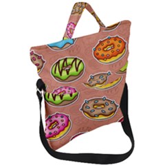 Doughnut Doodle Colorful Seamless Pattern Fold Over Handle Tote Bag by Wegoenart