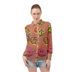 Doughnut Doodle Colorful Seamless Pattern Long Sleeve Chiffon Shirt