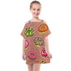 Doughnut Doodle Colorful Seamless Pattern Kids  One Piece Chiffon Dress