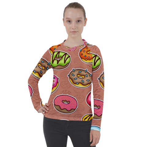 Doughnut Doodle Colorful Seamless Pattern Women s Pique Long Sleeve Tee by Wegoenart