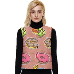 Doughnut Doodle Colorful Seamless Pattern Women s Short Button Up Puffer Vest by Wegoenart