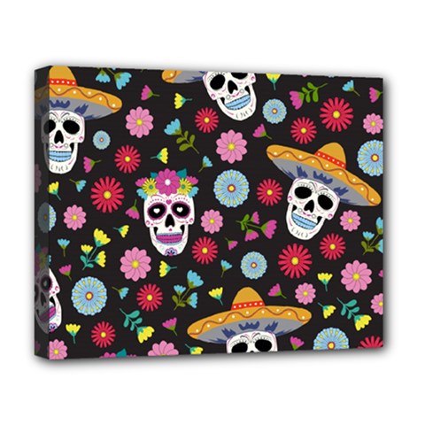 Day Dead Skull With Floral Ornament Flower Seamless Pattern Deluxe Canvas 20  X 16  (stretched) by Wegoenart