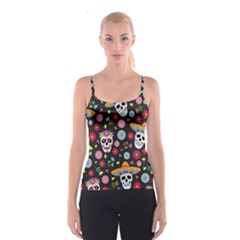 Day Dead Skull With Floral Ornament Flower Seamless Pattern Spaghetti Strap Top by Wegoenart