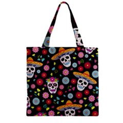 Day Dead Skull With Floral Ornament Flower Seamless Pattern Zipper Grocery Tote Bag by Wegoenart