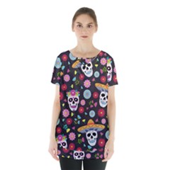 Day Dead Skull With Floral Ornament Flower Seamless Pattern Skirt Hem Sports Top by Wegoenart