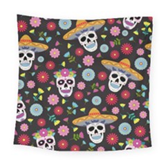 Day Dead Skull With Floral Ornament Flower Seamless Pattern Square Tapestry (large) by Wegoenart