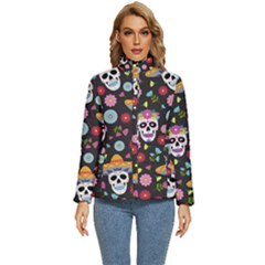 Day Dead Skull With Floral Ornament Flower Seamless Pattern Women s Puffer Bubble Jacket Coat by Wegoenart