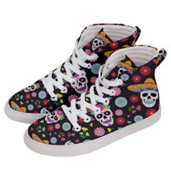 Day Dead Skull With Floral Ornament Flower Seamless Pattern Men s Hi-top Skate Sneakers by Wegoenart