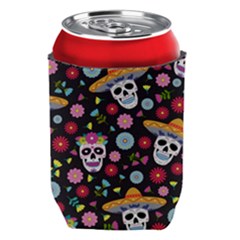 Day Dead Skull With Floral Ornament Flower Seamless Pattern Can Holder by Wegoenart