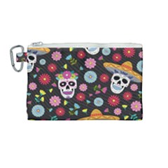 Day Dead Skull With Floral Ornament Flower Seamless Pattern Canvas Cosmetic Bag (medium) by Wegoenart