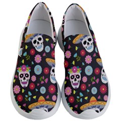 Day Dead Skull With Floral Ornament Flower Seamless Pattern Women s Lightweight Slip Ons by Wegoenart