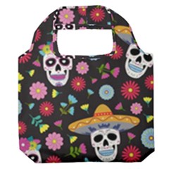 Day Dead Skull With Floral Ornament Flower Seamless Pattern Premium Foldable Grocery Recycle Bag by Wegoenart