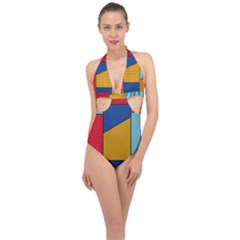 Dotted Colors Background Pop Art Style Vector Halter Front Plunge Swimsuit by Wegoenart