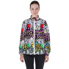 Hip Hop Background Women s High Neck Windbreaker by Wegoenart