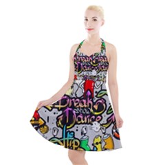 Hip Hop Background Halter Party Swing Dress  by Wegoenart