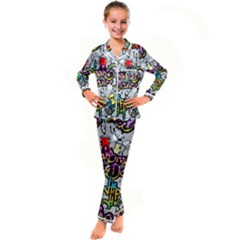 Hip Hop Background Kid s Satin Long Sleeve Pajamas Set by Wegoenart