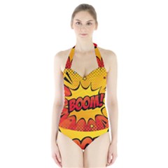 Explosion Boom Pop Art Style Halter Swimsuit by Wegoenart