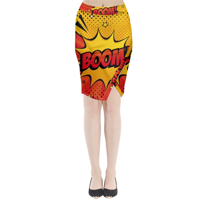 Explosion Boom Pop Art Style Midi Wrap Pencil Skirt