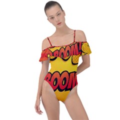 Explosion Boom Pop Art Style Frill Detail One Piece Swimsuit by Wegoenart