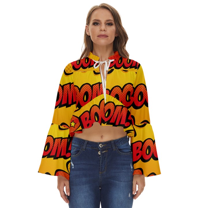 Explosion Boom Pop Art Style Boho Long Bell Sleeve Top