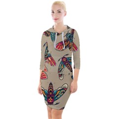 Tattoos Colorful Seamless Pattern Quarter Sleeve Hood Bodycon Dress by Wegoenart