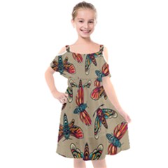 Tattoos Colorful Seamless Pattern Kids  Cut Out Shoulders Chiffon Dress