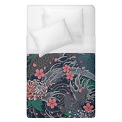 Japanese Wave Koi Illustration Seamless Pattern Duvet Cover (single Size) by Wegoenart