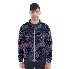 Japanese Wave Koi Illustration Seamless Pattern Men s Windbreaker