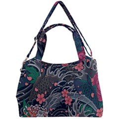 Japanese Wave Koi Illustration Seamless Pattern Double Compartment Shoulder Bag by Wegoenart