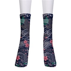 Japanese Wave Koi Illustration Seamless Pattern Crew Socks by Wegoenart