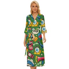 Pop Art Colorful Seamless Pattern Midsummer Wrap Dress by Wegoenart