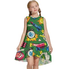 Pop Art Colorful Seamless Pattern Kids  Frill Swing Dress by Wegoenart