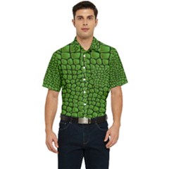 Seamless Pattern Crocodile Leather Men s Short Sleeve Pocket Shirt  by Wegoenart