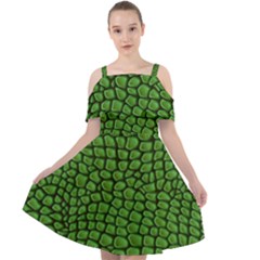 Seamless Pattern Crocodile Leather Cut Out Shoulders Chiffon Dress