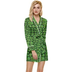 Seamless Pattern Crocodile Leather Long Sleeve Satin Robe by Wegoenart