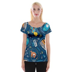 Seamless Pattern Vector Submarine With Sea Animals Cartoon Cap Sleeve Top by Wegoenart