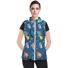 Seamless Pattern Vector Submarine With Sea Animals Cartoon Women s Puffer Vest by Wegoenart