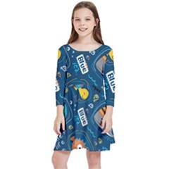 Seamless Pattern Vector Submarine With Sea Animals Cartoon Kids  Quarter Sleeve Skater Dress by Wegoenart