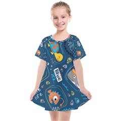 Seamless Pattern Vector Submarine With Sea Animals Cartoon Kids  Smock Dress by Wegoenart