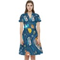 Seamless Pattern Vector Submarine With Sea Animals Cartoon Short Sleeve Waist Detail Dress View1