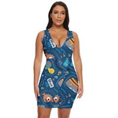 Seamless Pattern Vector Submarine With Sea Animals Cartoon Draped Bodycon Dress by Wegoenart