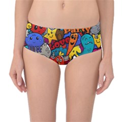 Graffiti Characters Seamless Pattern Mid-waist Bikini Bottoms by Wegoenart