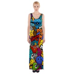 Graffiti Characters Seamless Pattern Thigh Split Maxi Dress by Wegoenart