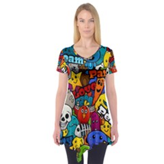 Graffiti Characters Seamless Pattern Short Sleeve Tunic  by Wegoenart